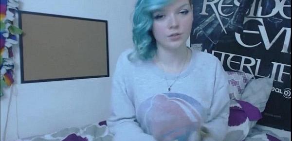  Sexy bluehaired smoking weed and showing herself